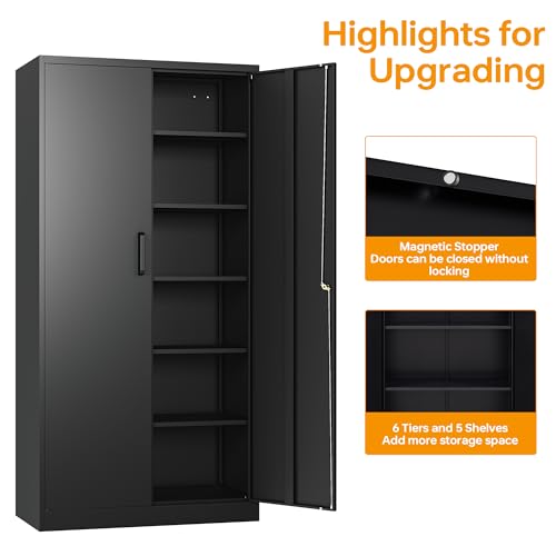 STANI Metal Garage Storage Cabinet with Lock, 71" Steel Lockable File Cabinet, Locking Steel Storage Cabinet with 4 Adjustable Shelves for Home, STANI
