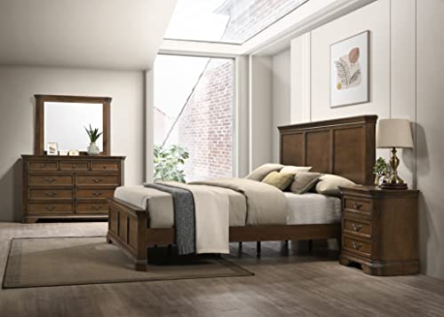Roundhill Furniture Maderne Traditional Wood Panel Bed with Dresser, Mirror, Two Nightstands, Chest, King, Antique Walnut Roundhill Furniture