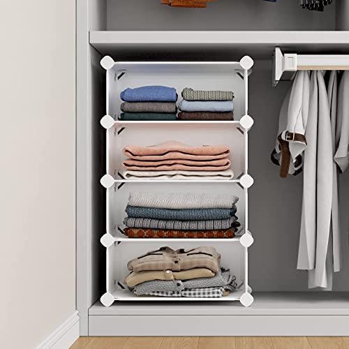 VIPZONE 4 Tier Closet Shelf, 12 inches Deep Stackable Closet Storage Shelves for Clothes,Easy Assembly Organizer Plastic Shelf Rack for Bedroom,White VIPZONE