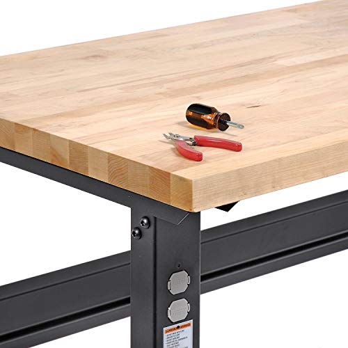 Global Industrial Adjustable Height Workbench C-Channel Leg, 72" W x 36" D, 1-3/4" Birch Top Square Edge, Black Global Industrial