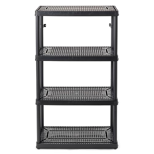 Gracious Living 14" x 32" x 54.5" 4-Shelf Tier Resin Multi-Purpose Medium Duty Indoor Garage Storage Organizer Shelves, Black Gracious Living