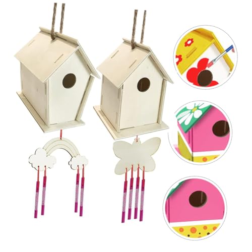 VILLCASE 1 Set Decor Lanyard Build and Paint Birdhouses Paint House Wind Chime Kit Unfinished Arts Kits Build and Paint Paint Houses Wooden House DIY VILLCASE