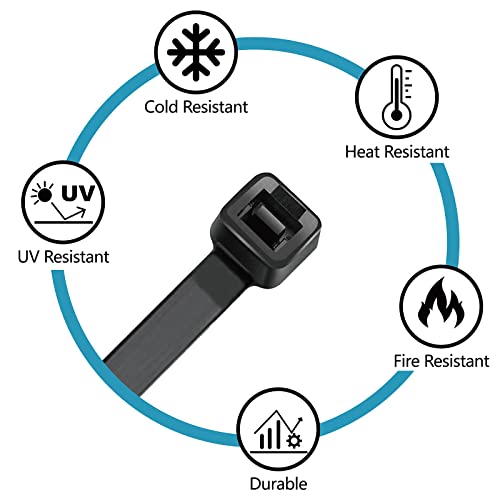Zip Ties Assorted Sizes(4”+6”+8”+12”), 400 Pack, Black Cable Ties, UV Resistant Wire Ties by ANOSON ANOSON