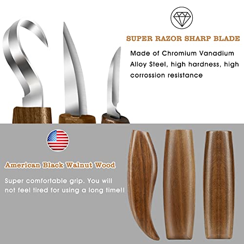 WAYCOM 12pcs Wood Whittling Kit Wood Carving Tools Set Hook Carving Knife,Detail Wood Knife,Whittling Knife Cut Resistant Gloves Leather Sheath And WAYCOM
