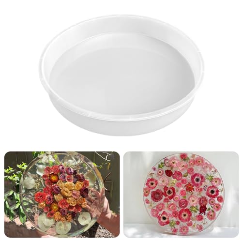 RESINWORLD 10‘‘ X 2'' Deep Large Round Tray Mold, Tray Board Table Clock Silicone Molds for Resin Casting, Floral Flower Preservation Bouquet Resin ResinWorld