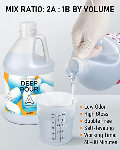 INCLY Deep Pour Epoxy Resin 3 Gallon Kit, 2 to 4 Inch Depth Deep Pour Resin, High Gloss & Bubbles Free for Art Craft River Table, Wood Filler, Bar INCLY