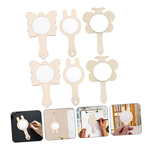 Kisangel 18 Pcs Small Wooden Mirror Natural Mirrors Ornament Unfinished Wooden Handheld Mirror Wood Hand Mirror Unpainted Handheld Mirror DIY Wood Kisangel