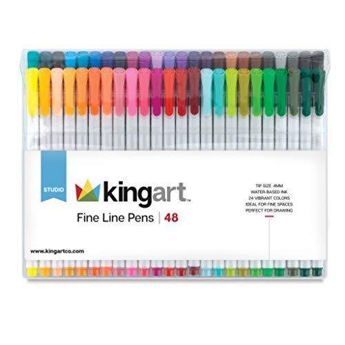 KINGART 418.18 Fine Line Color Ink Pens, Set of 48 Unique Colors, Tip Size 0.4 mm KINGART