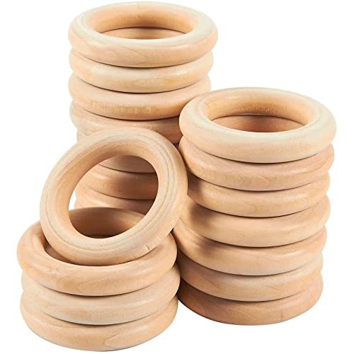 20 Pack Unfinished Natural Wood Rings for Crafts, Macrame Projects, Jewelry Making, DIY Pendant Connectors (2.1 in) Juvale
