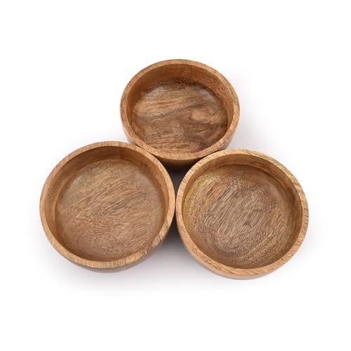 Samhita Mango Wood Round bowl Perfect for Nuts, Candy, Appetizer, Snacks, Olive and Salsa. Looks Absolutely Beautiful With Your Kitchen Setting. (5" Samhita