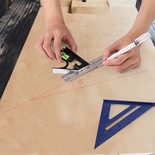 Rafter Square and 12 inch Combo Square Set,Carpentry Squares, Combination Square with Bubble Vial, Woodworking Square, Aluminum Rafter Square, LARMEIL
