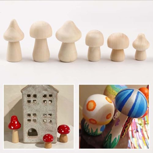 21pcs Wooden Mushroom for Crafts, 7 Sizes Unfinished Wood Mushrooms Set Natural Craft Mushrooms Unpainted Mini Wooden Mushroom Figures for Arts & Craf
