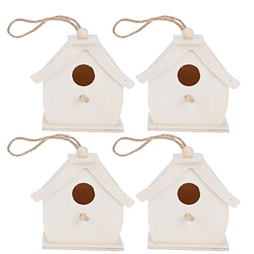 Wooden Birdhouses, 4Pcs Mini Hanging Birds Nests Ornaments DIY Unfinished Wood Bird House Outdoor Garden Balcony Courtyard for Children to Paint Hapivida