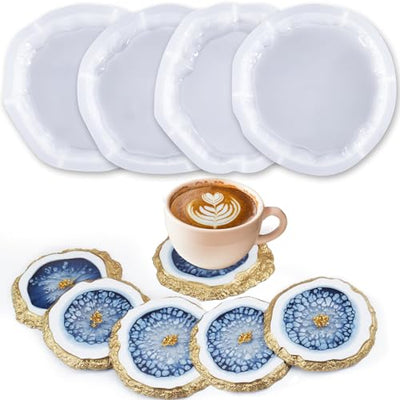 4 pcs Resin Coaster Molds, Silicone Coaster Molds for Epoxy Resin,Irregular Edge Coaster Molds for Resin Casting DIY Custom Coasters Resin Crafts
