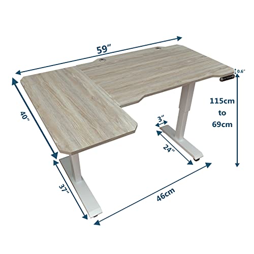 Sileye Adjustable Height L-Shaped Electric 59 Inch Sit-Stand Computer Desk with 3 Splice Boards, Lockable Casters-Ideal for Home Office, 59Inch, Oak Sileye