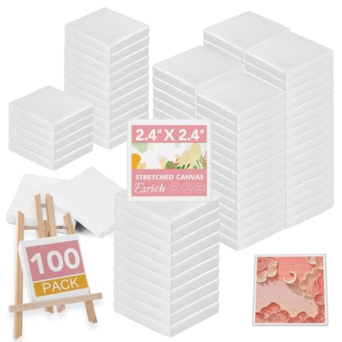 ESRICH Mini Canvases for Painting, Mini Canvas Bulk 100 Pack 2.4x2.4In,  2/5In Profile Small Square Canvases, Blank Canvases are Great for School