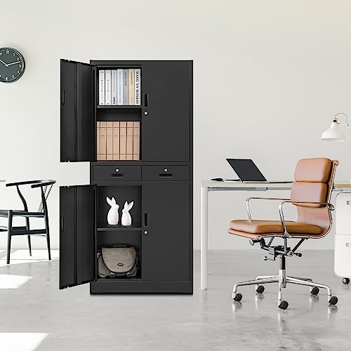 BESFUR Metal Storage Cabinet, Locking Storage Cabinet with Drawers and Adjustable Shelves for Garage, Office, Classroom- Black BESFUR