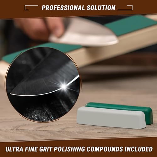 BeaverCraft Leather Strop Kit for Knife Sharpening Carving Knife Strop with Green-Gray & White Polishing Compound - Leather Sharpening Strop 2-sided BeaverCraft