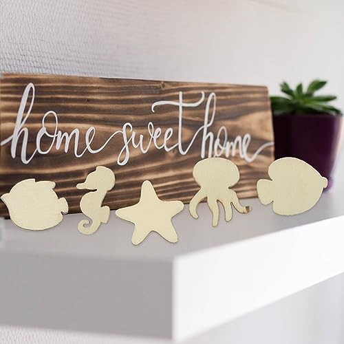 Ocean Decor Unfinished Sea Creatures Wood Cutouts 100pcs Blank Wooden Ocean Animals Sea Animal Life Cutouts Chips Shapes Model for Home Decor Abaodam