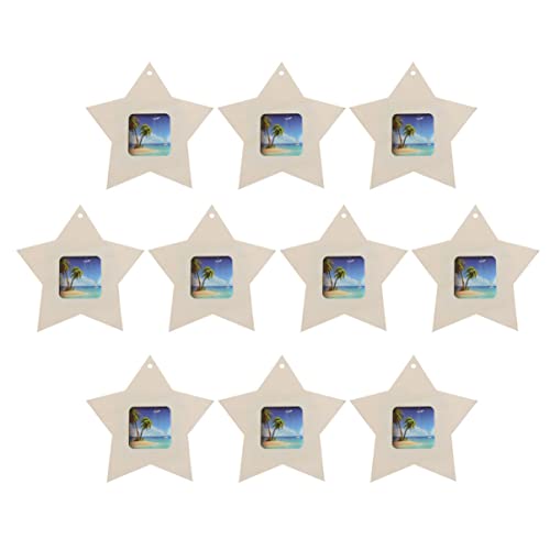 Healifty Photo Frame Unfinished Wood Mini Star Photo Frame Hanging Pendants for Home Bedroom Living Room 10PC Healifty
