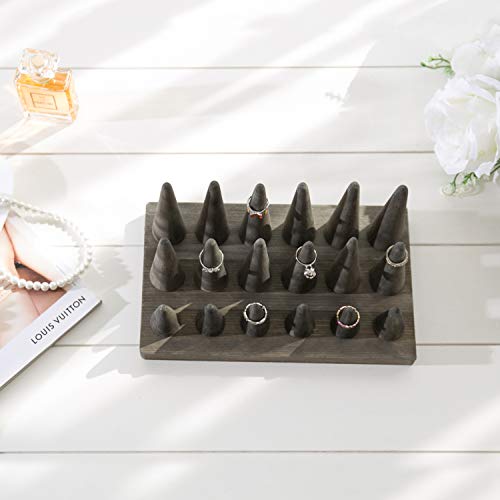 MyGift Vintage Gray Wood Ring Holder for Jewelry Tray, 18-Cone Organizer Peg Board Hand Ring Holder MyGift