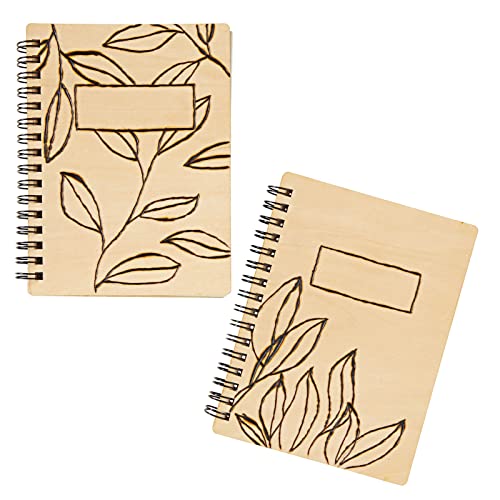 4 Pack Wooden Cover Notebook, Spiral Bound Unruled Plain DIY Craft Journal for Students, Sketches, Writing, Arts and Crafts, Note Taking, 20 Sheets Juvale