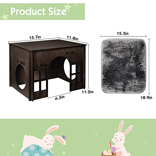 Rabbit House Wooden, Rabbit Houses and Hideouts WHEARTED, Large Rabbit Hideout Bunny House with Multiple Windows for Indoor Adult Bunnies Guinea Pigs WHEARTED