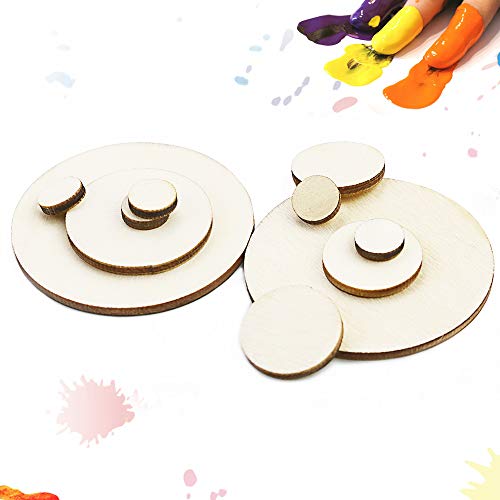 WYKOO 525 Pieces Unfinished Round Wooden Discs, 5 Size Wood Cutout Circles Chips for Arts & Crafts Projects WYKOO
