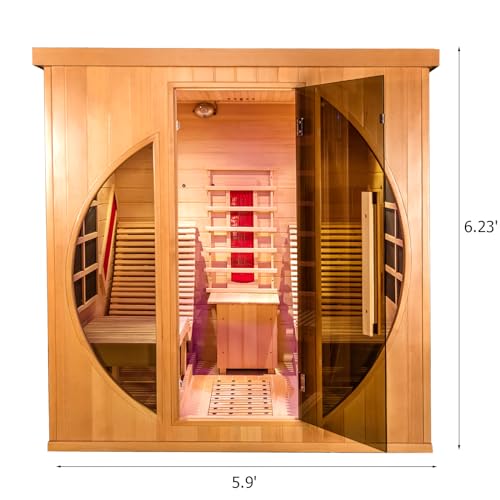 Smartmak Far Infrared Two Person Wood Sauna with Recliner, Canadian Hemlock Home luxurious Wooden Indoor Sauna Spa Room 220V, 3400W Detox Therapy Smartmak