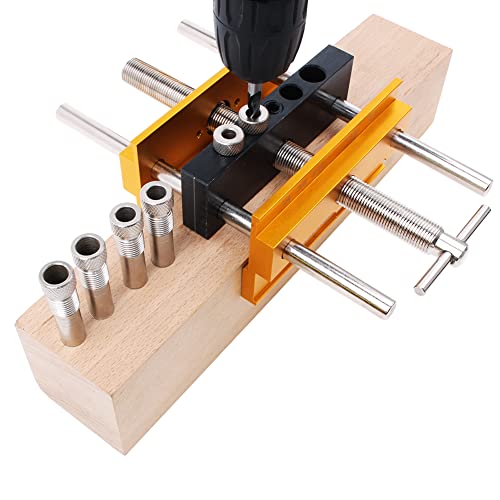 AUTOTOOLHOME Self Centering Doweling Jig Plus 6 inch Widen Wood Dowel Jig Kit Drill Jig for Straight Holes 6 Drill Guide Bushings Set Woodworking AUTOTOOLHOME