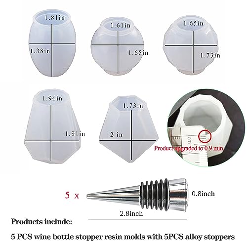 JOFAVIU 10 Pcs Resin Wine Bottle Stoppers Molds Set, Wine Stopper Silicone Molds for Epoxy Resin, Stopper Epoxy Resin Silicone Molds Set Kits (5 Jiofaviu