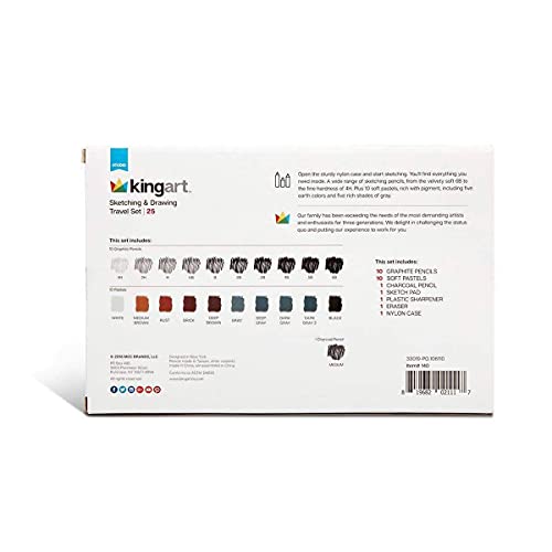 KINGART Drawing Set, Sketch Travel Case Kit, Sketching Supplies, Graphite, and Charcoal Pencils, Pro Art Drawing Kit for Artists Adults, Teens, KINGART