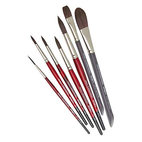 KINGART 1060A Premium 7 Pc. Equinox Series Watercolor Artist Brush Set, Soft Synthetic Black Kazan Squirrel, Curated Shapes and Sizes, Short Handle, KINGART