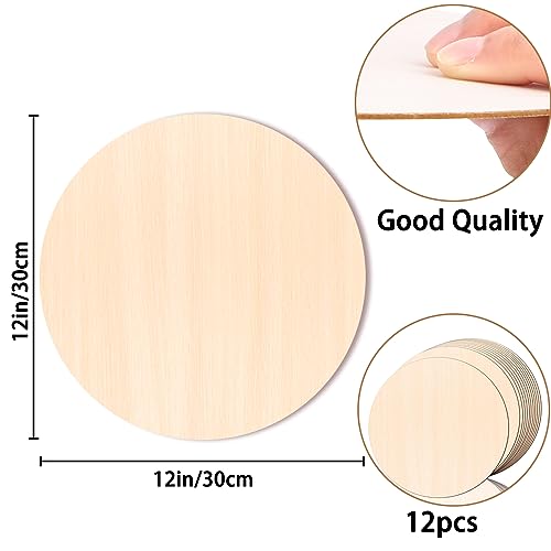 JOICEE 12PACK Wood Rounds for Crafts, 12 Inch Unfinished Wood Circles Discs for Door Hanger Sign Blank, Particle Board for Wreath Boards Crafts JOICEE