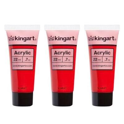 KINGART 500-112 PRO Artist Quality Scarlet Acrylic Paint, 22ml (0.74oz) Tubes, 3 Pack - Set (66ml Total), Scarlet Red