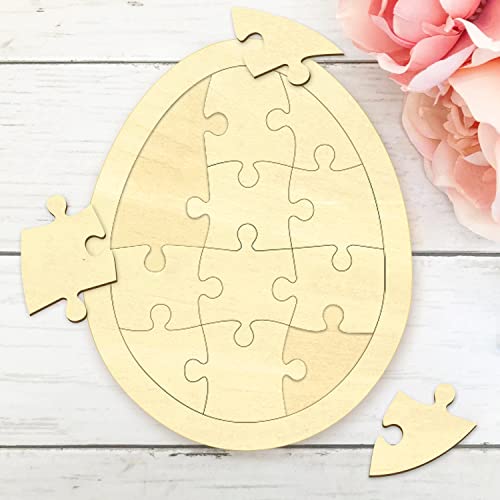 Easter Egg Blank Puzzle with 12 Pieces to Draw on Pack of 2, Each Piece is Unique, Blank Wooden Jigsaw Puzzles with Puzzle Tray for Crafts & DIY, MoinKidz