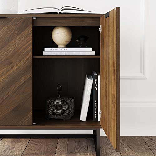 Nathan James Accent Modern Free Standing Buffet Sideboard Hallway, Entryway, Dining Living Room, 1 Storage Cabinet, Enloe - Walnut/Black Nathan James