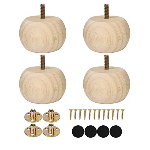 2 Inch Bun Feet for Furniture Unfinished Solid Hardwood Round Ottoman/Couch/Sofa Legs Set of 4 Maricome