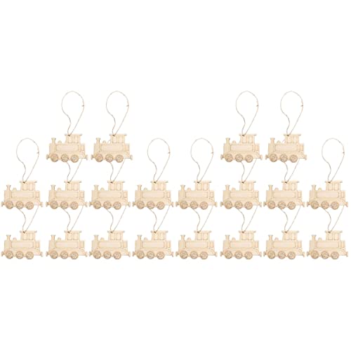 SEWACC 40 Pcs Rustic Wood Logs Wooden Train Cutout Mini Wooden Slices Party Wooden Ornaments Unfinished Train Cutouts Christmas Decor Wooden Hanging SEWACC