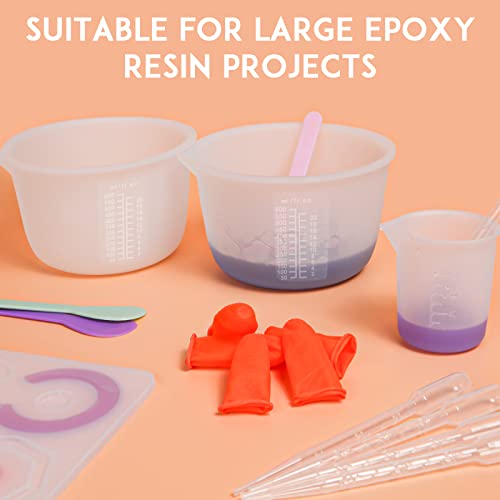 Silicone Resin Measuring Cups Tool Kit, Non-Stick Large Silicone Bowls for Epoxy Resin, Reusable 600&100ml Silicone Mixing Cup with Stir Sticks, YITIAOXIAOYU