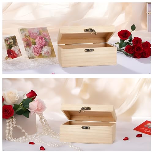 RHBLME 8 Pack Unfinished Wooden Boxes for Crafts, 8 x 4 x 2 Inch Wooden Box with Hinged Lid and Front Clasps, Unpainted Wooden Box for Crafts DIY RHBLME