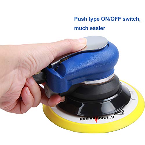 YELWAY 6" Air Palm Random Orbital Sander, Dual Action Pneumatic Polisher Speed Adjustable Grinding Sanding w/Pad YELWAY