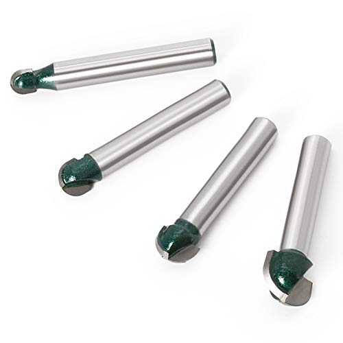 Yakamoz 4Pcs 1/4" Shank Round Nose Router Bit Core Box Router Bits Set Round Groove CNC Sign Making Router Cutter Woodworking Carving Cutting Tool YAKAMOZ