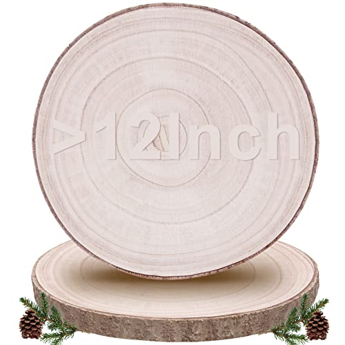Wood Slices 12-13.5 Inch 2 Pcs Large Wood Slices for Centerpieces/Tables/Weddings/BabyShower/Crafts/Decorations ZKHOB
