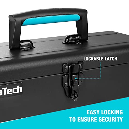 DuraTech Tool Box, 15" Portable Steel Small Tool Box with Metal Latch Closure & Plastic Handle with Anti-slip Base, Multi-Purpose Heavy Duty Toolbox, DURATECH