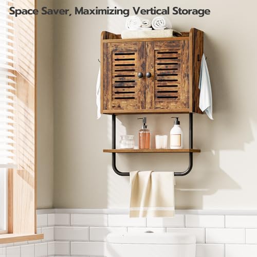 HOOBRO Medicine Cabinet, Double Doors Bathroom Wall Cabinet with Towel Bar, Adjustable Shelf, 2 Hooks, Over The Toilet Storage Cabinet, for Bedroom, HOOBRO