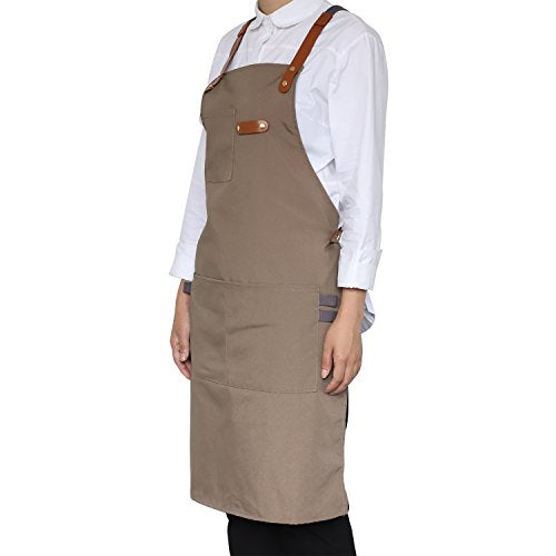NEOVIVA Canvas Tool Apron for Men and Women with Pockets, Adjustable Heavy Duty Cross Back Work Apron for Shop BBQ Woodworking NEOVIVA
