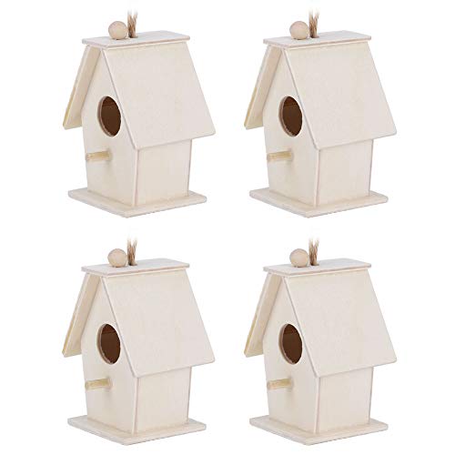 Wooden Bird House, 4Pcs Mini Hanging Birdhouse Nesting Box Natural Unfinished Wood Bird Nests for Outdoor Garden Courtyard Decoration Hapivida