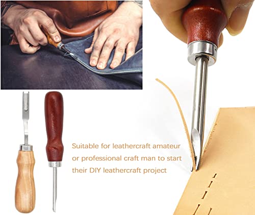 18Pcs Leather Stitching Working Tools kit Leather Craft Tools Perfect for Stitching Punching Cutting Sewing Leather Craft Making DIY Leathercraft NOTETOUPT