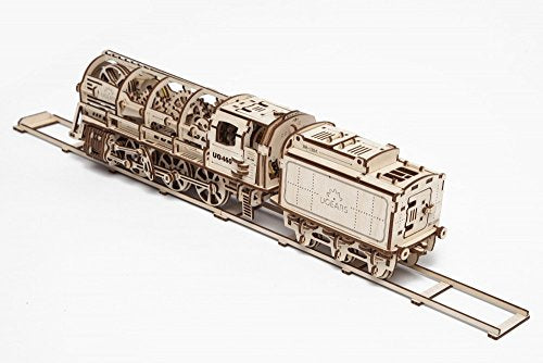 UGEARS Locomotive with Tender Mechanical 3D Puzzle, Wooden Construction Set, Business Gift, Christmas and Thanksgiving Present, Adult Craft Set UGEARS